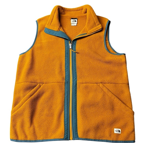 The North Face Men’s Burnt Orange and Teal Fleece Zippered Vest Size Large - Picture 1 of 9